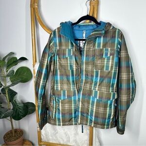 Burton Blue and Green Plaid Ski Jacket sz S